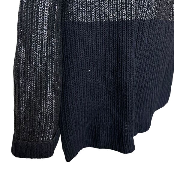 Chicos Womens Cotton Blend Navy Metallic Long Sleeve Chunky Knit Sweater 2 L - Picture 2 of 16